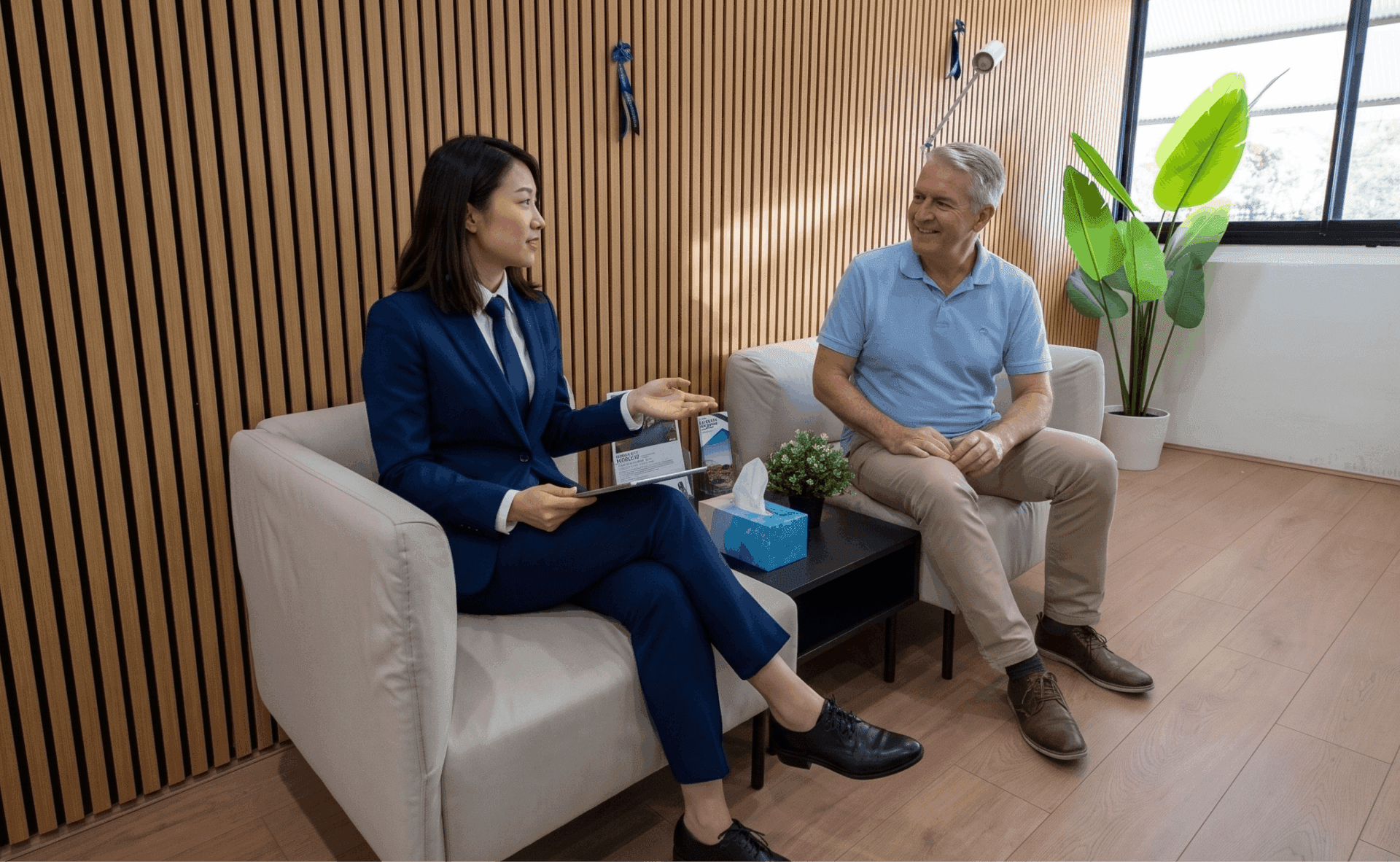 A Blue Ribbon agent in conversation with a client